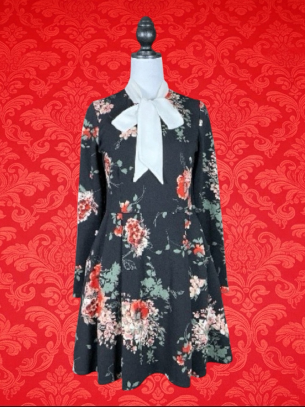 Unique Vintage Smak Parlour Retro Mod Whimsigoth Floral Bow Fit & Flare Dress M
